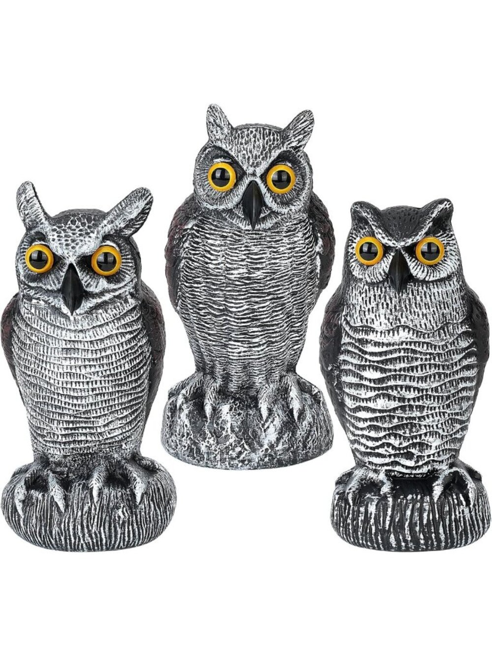 3-Pack Weatherproof Owl Decoys - Bird Deterrent Repellent for Garden Pests
